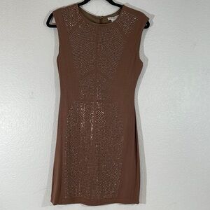 ESLEY Brown Sleeveless Mini Dress Studs Detailing Down The Front & Back Medium